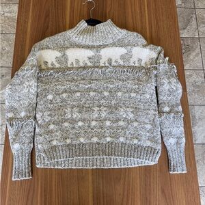 LOFT Cream and Taupe Bear Knit Sweater